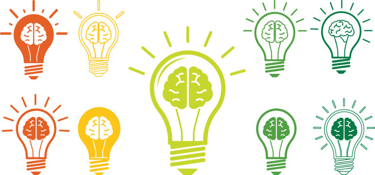 Creative lightbulb icons with brain illustrations Vector, illustration