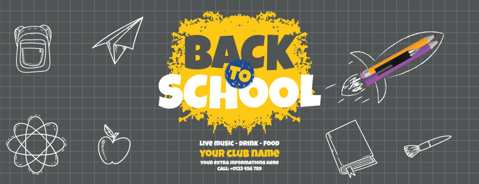 Back to School Website Header Banner Design for School Enrollment , Modern Education Social Media Cover Template, Editable Academy Promotion Layout, Professional Online Course Advertising Banner