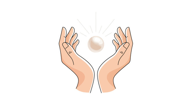 Gentle hands cradling a glowing pearl with radiant light