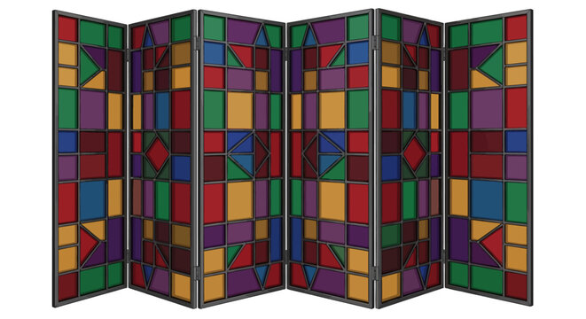 Colorful geometric folding screen with stained glass pattern