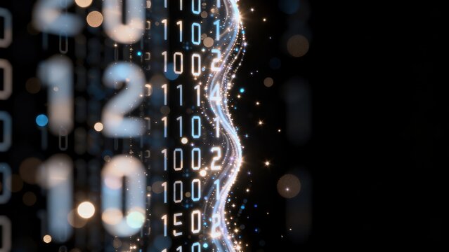 Digital binary code with glowing wave