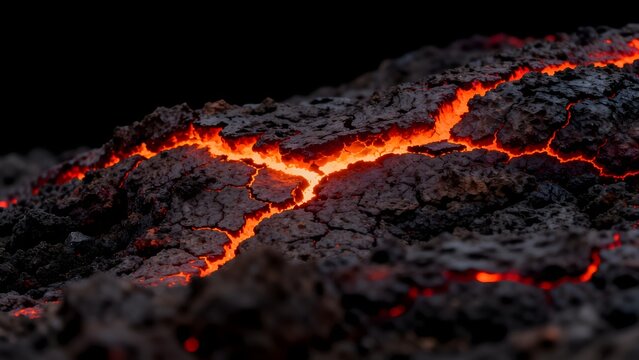 Cooling lava flow with glowing cracks
