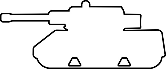 Military armored vehicle tank silhouette in black line style featuring combat transport carrier artillery machine army defense war icon bundle © Sattar
