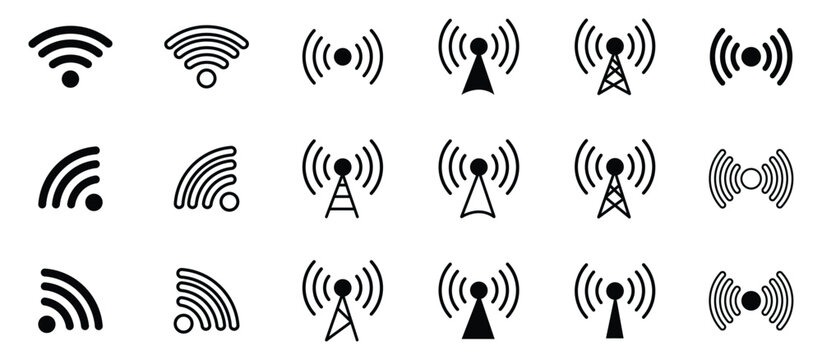 Modern wifi and wireless signal icon collection. Antenna tower icon collection. communication, signal, network, and telecom design. Vector illustration