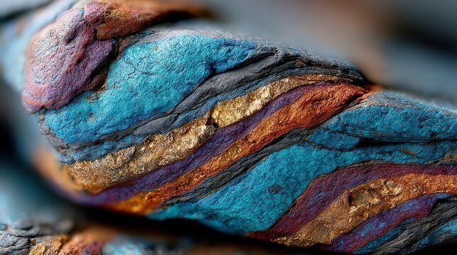 Vibrant Mineral Veins, A close-up view of intricate mineral veins showcasing rare earth elements within textured rock formations, highlighting geology and mineral exploration.
