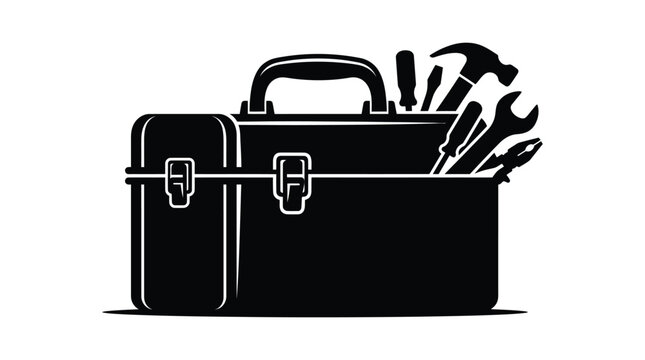 Toolbox with tools inside black silhouette