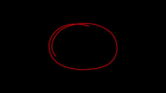 Animated red circle marker drawing effect, hand-drawn highlighter scribble, grunge marker pen style. Сopy space. Transparent background