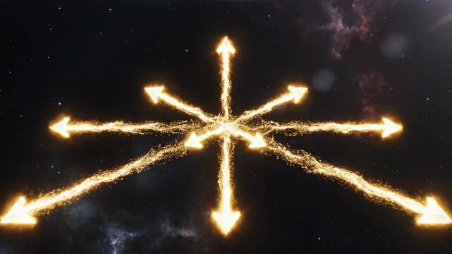 Energetic Particle Trails Forming Arrows Expanding from a Center.