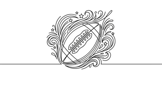 American Football Ball with Swirls and Stars Line Art Illustration