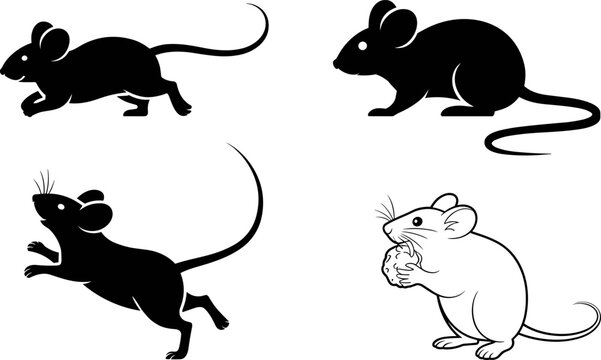 Mouse silhouette collection featuring cute rodent animal poses isolated for wildlife and character design projects