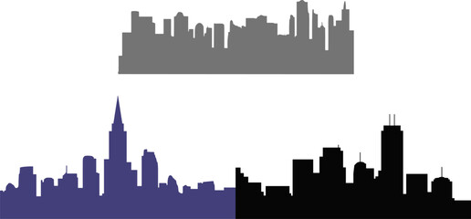 Fototapeta premium Urban skyline silhouette collection featuring modern city building landscapes isolated for architecture and metropolitan design projects