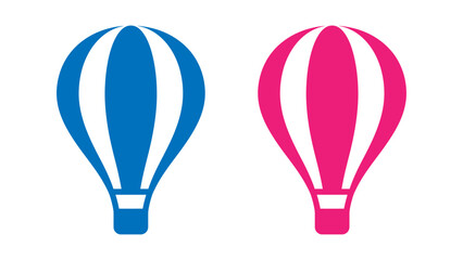 Hot air balloon vector icons with blue and pink striped design for travel, celebration, and baby themes © Sahabat