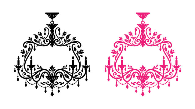 Vector chandelier frame with ornate rococo scrollwork and candles for elegant decorative border design