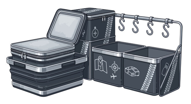 Modular storage solutions with collapsible containers and hooks for efficient organization