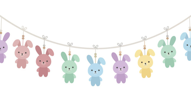 Cute easter bunny garland with colorful rabbit ornaments hanging on a string