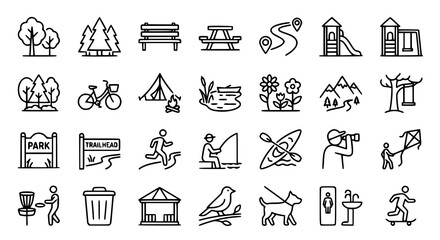 Outdoor and park outline icon collection with recreation vector illustrations © Jasim