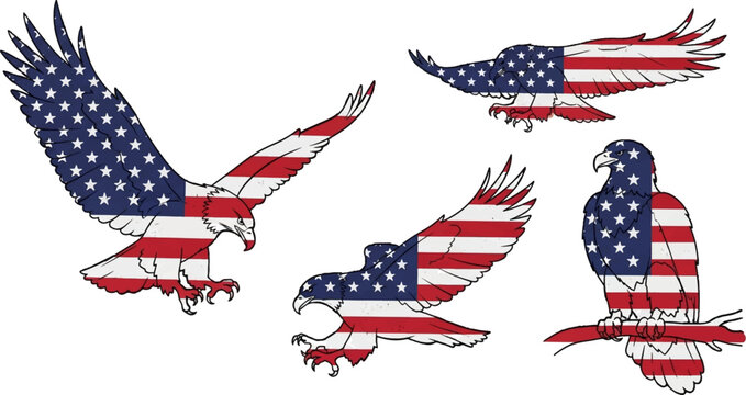 American eagle icons, patriotic symbols, USA flag eagles, vector graphics