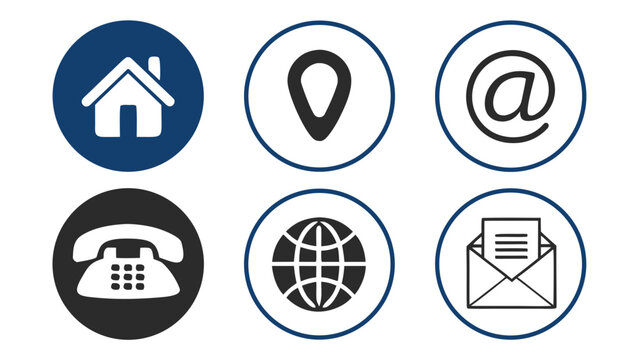 A collection of six icons representing communication and navigation on a white background
