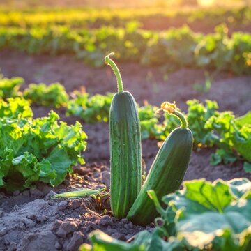  Fresh green cucumber growing in a vegetable field, cucumber, green, fresh, vegetable, agriculture, farming, organic, healthy, food