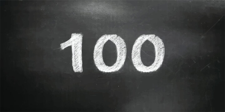 The number 100 written in chalk on a blackboard with one hundred blackboard education learning copy space background arithmetic mathematics