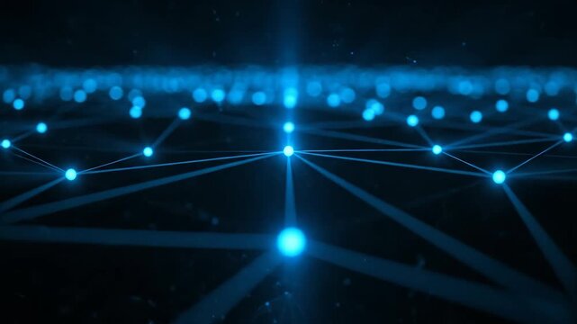 Abstract Digital Network Connection Background with Glowing Blue Dots and Lines.