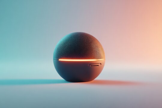 Minimalist spherical smart speaker with warm underglow