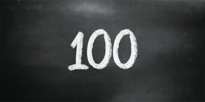 The number 100 written in chalk on a blackboard with one hundred blackboard education learning copy space background arithmetic mathematics