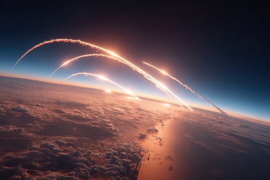 Fiery reentry streaks over earth