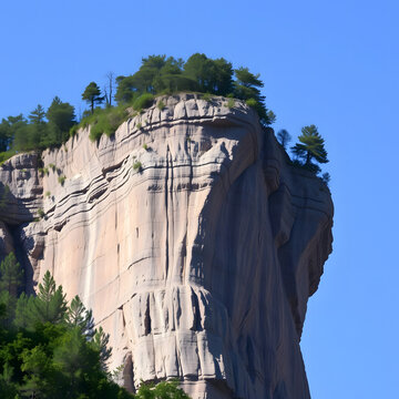 trees on top of a large inaccessible rock