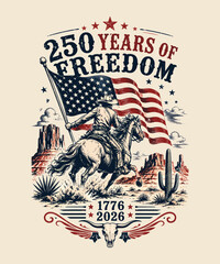A patriotic vintagestyle illustration  celebrating 250 years of freedom from 1776 to 2026  vintage retro usa  patriotic t-shirt design © Rathin