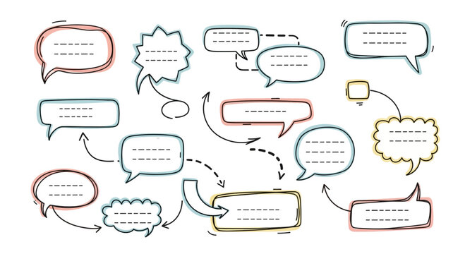 Hand Drawn Speech Bubbles and Arrows Diagram, Communication Flow Chart