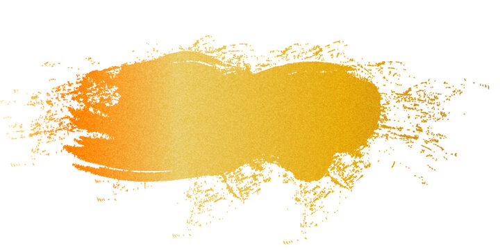 Abstract gold paint splatter and gouache brush stroke on grey paper texture background. Hand-made luxury metallic stain, creative bright yellow design element for wallpaper.