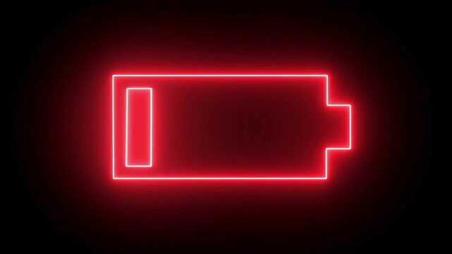 Neon Battery Charging Animation from Red Empty to Green Full Power