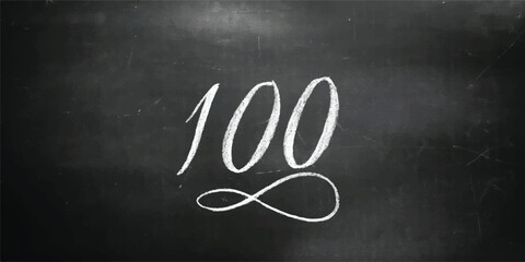 Handwritten number 100 with elegant flourish on a blackboard handwritten flourish education background textured copy space counting © Manjur