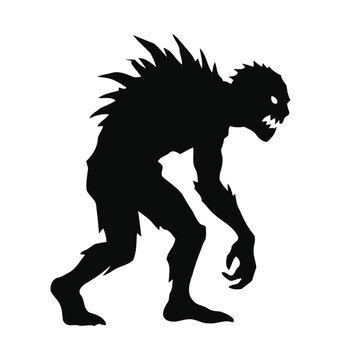 Scary Zombie Monster Silhouette Vector Illustration Isolated on White Background