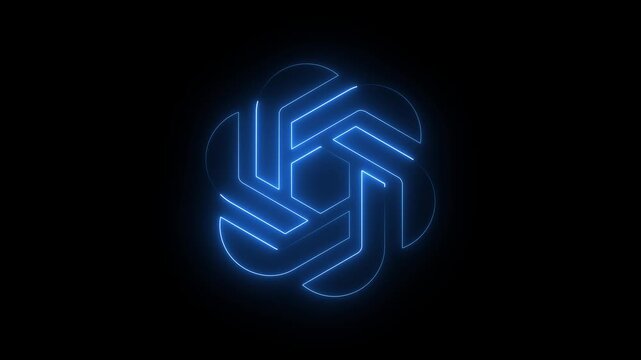 Glowing Neon Abstract Geometric Logo Icon on Dark Background Futuristic Tech symbol.