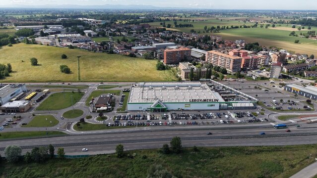 Leroy Merlin view from a drone. Italy, Pantigliate