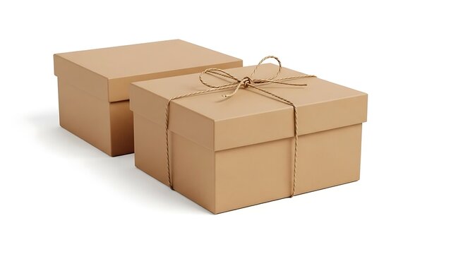 Two gift boxes tied with twine string