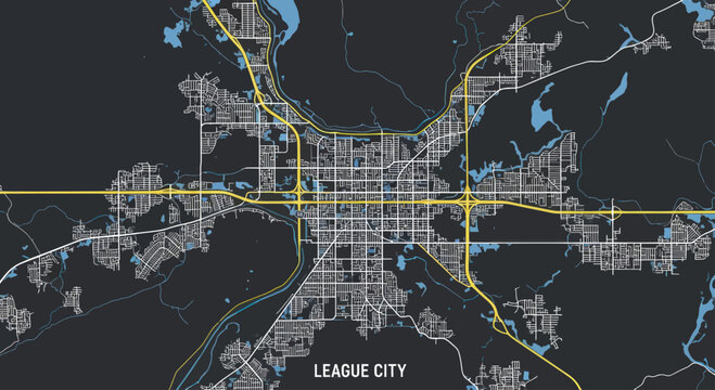 Aerial view of League City Texas showing urban sprawl and infrastructure.