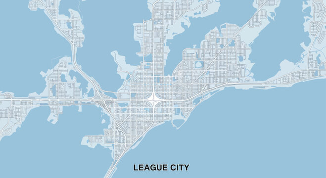 Aerial View of League City Texas Showing Streets and Waterways.