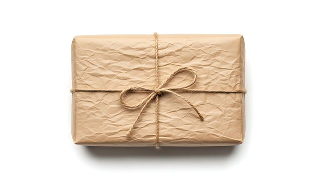 Brown kraft paper gift package tied with twine