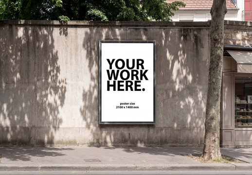 Vertical billboard poster Mockup on a concrete wall on the street