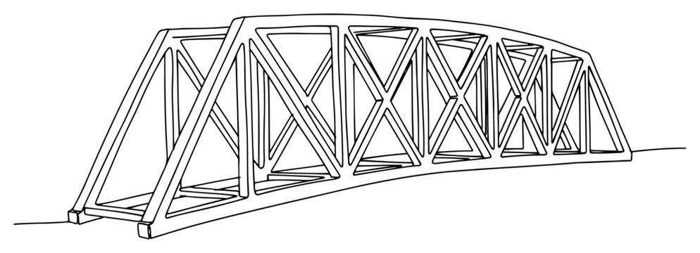Steel truss bridge structure in minimalist line art style