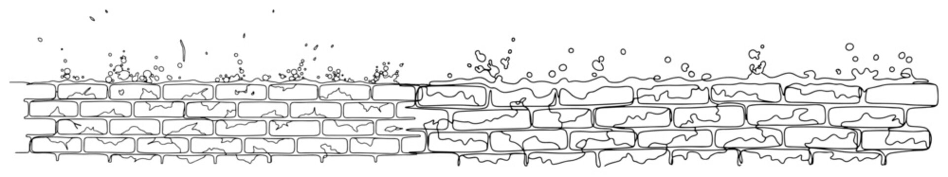 Long panoramic brick wall structure in simple minimalist line art style