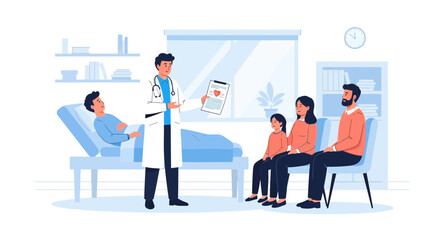 Fototapeta premium Doctor Discussing Patient Health with Family in Hospital Room During Medical Examination