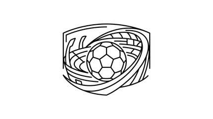 Minimalist Soccer Stadium and Ball Line Art Vector Illustration © RB