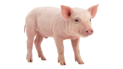 Adorable baby piglet with light pink skin standing alert, facing forward on transparent background. © Png ProTeam