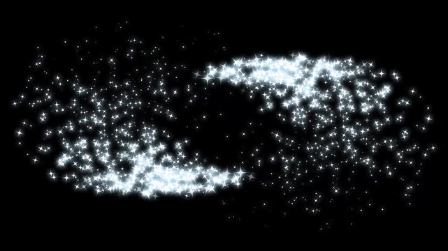 glitter shine doodle stars trail, glitter line out stars on black screen. twinkling line bend animation with white cartoon stars, forming two shimmering doodle sparkle stars trail on a smooth.4k