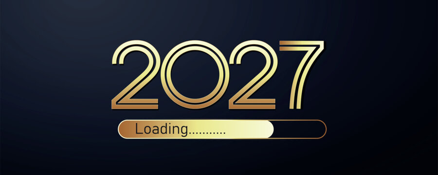 Golden 2027 Happy New Year banner with luxury typography on dark elegant background