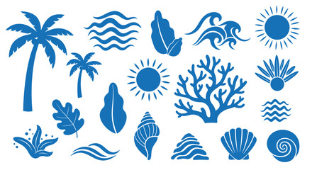 Collection of Tropical Beach Elements and Marine Life Icons. © Karimun
